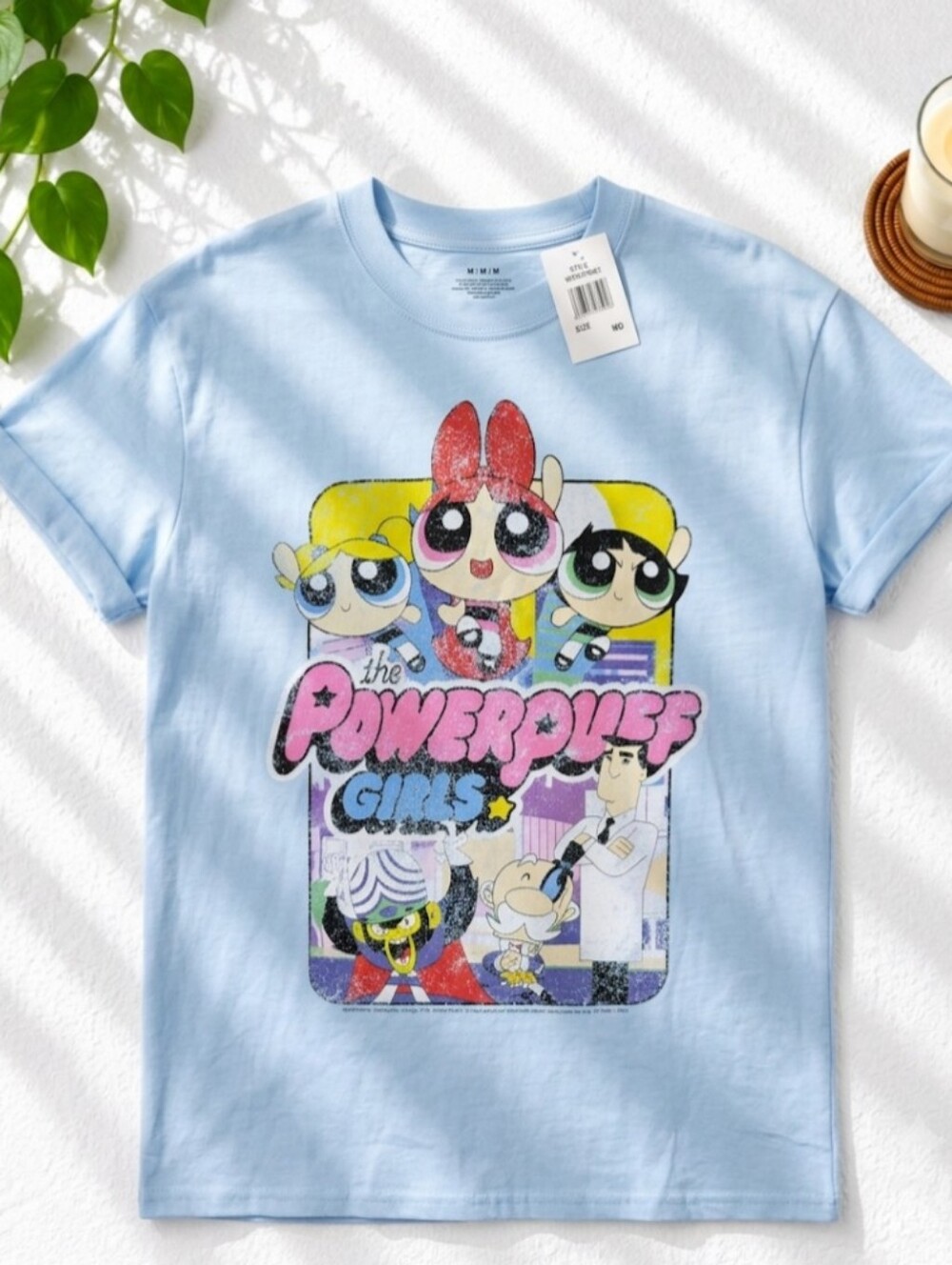 Powerpuff Girls Graphic T-Shirt Medium Blue Cartoon Network Tee NWT